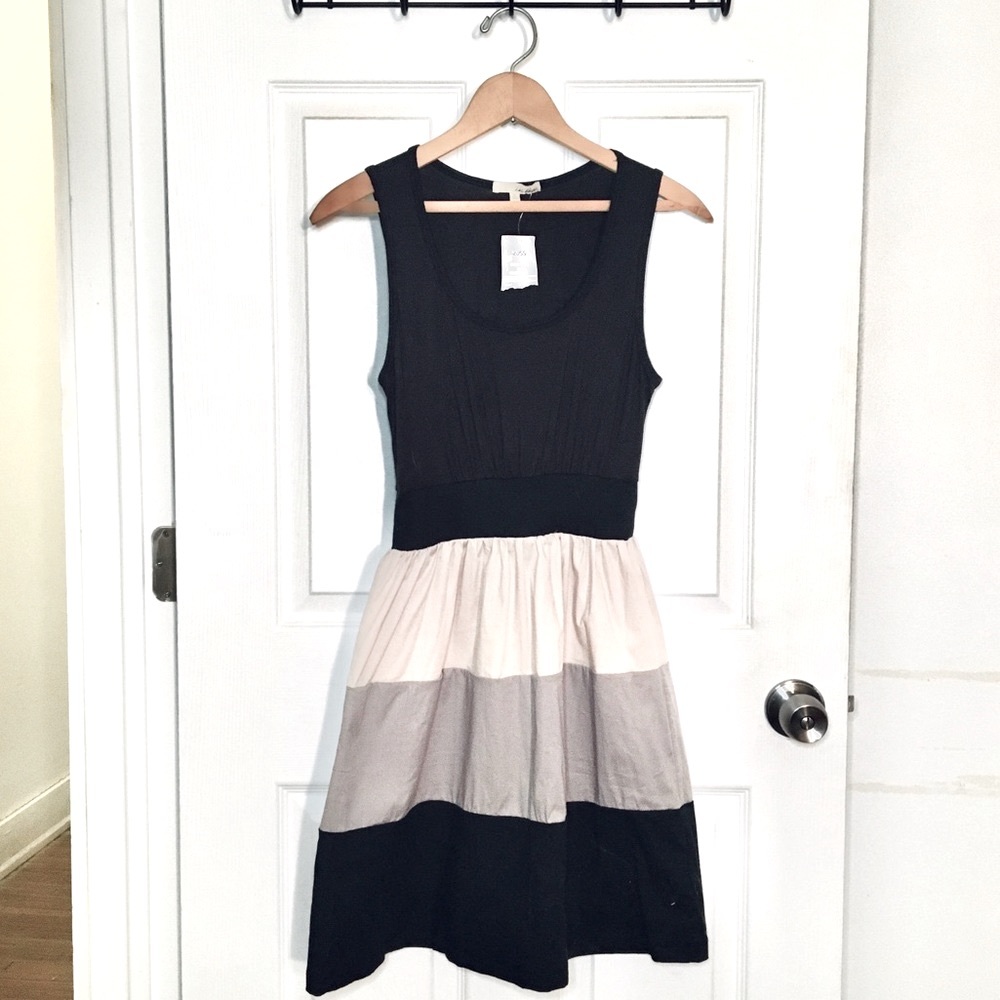 NWT Lagenlook Black, Taupe Color Block Dress